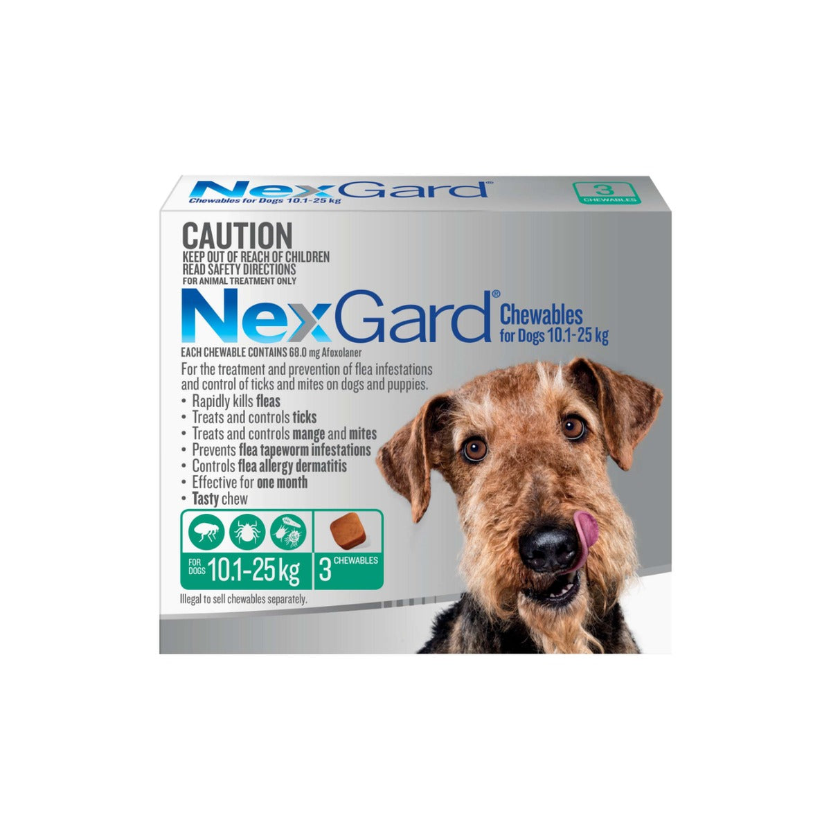 NexGard Chewables for Medium Dogs 24.1-60 lbs 10.1-25 kg - Green – front of pack – front of pack