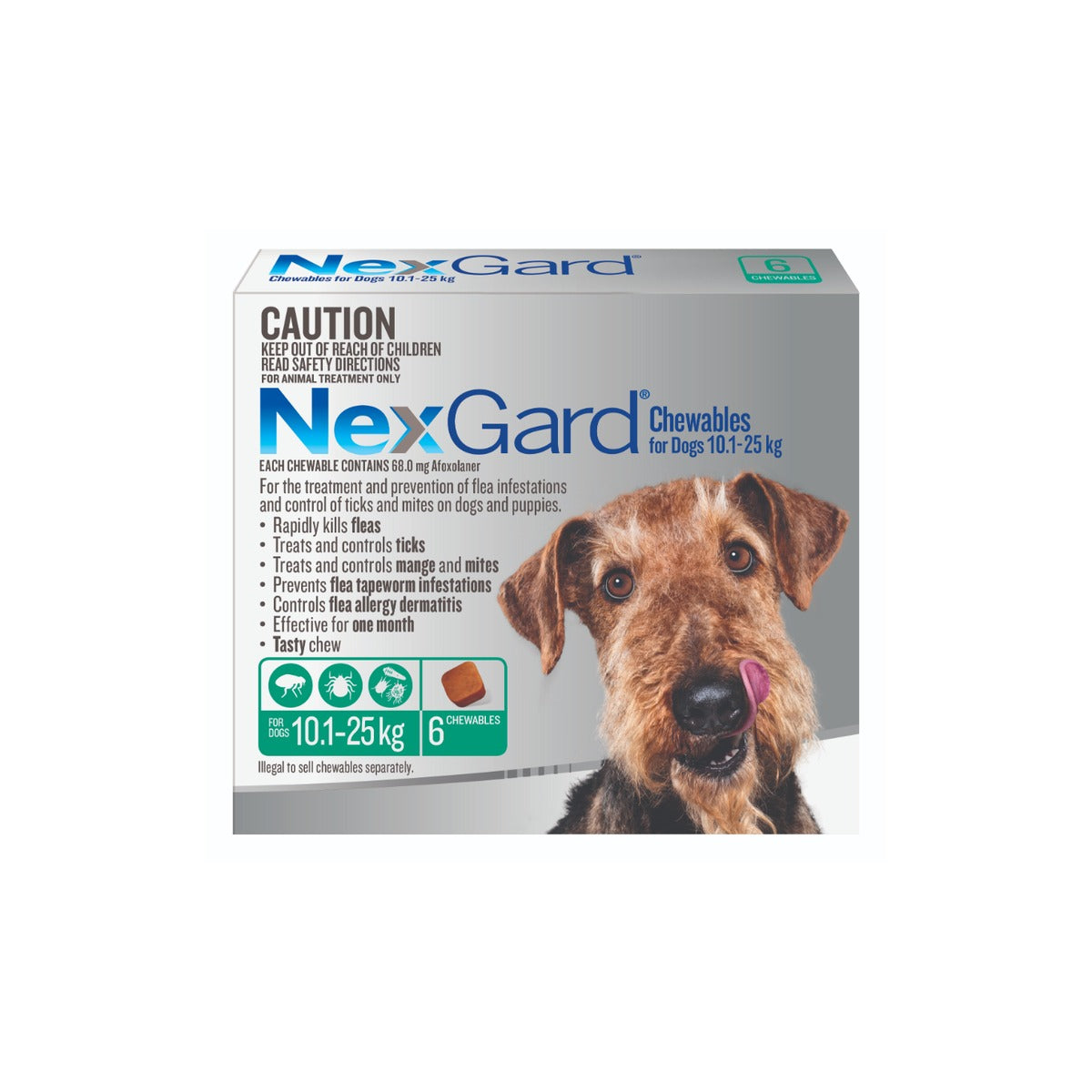 NexGard Chewables for Medium Dogs 24.1-60 lbs 10.1-25 kg - Green – front of pack – front of pack