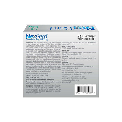NexGard Chewables for Medium Dogs 24.1-60 lbs 10.1-25 kg - Green – back of pack – back of pack