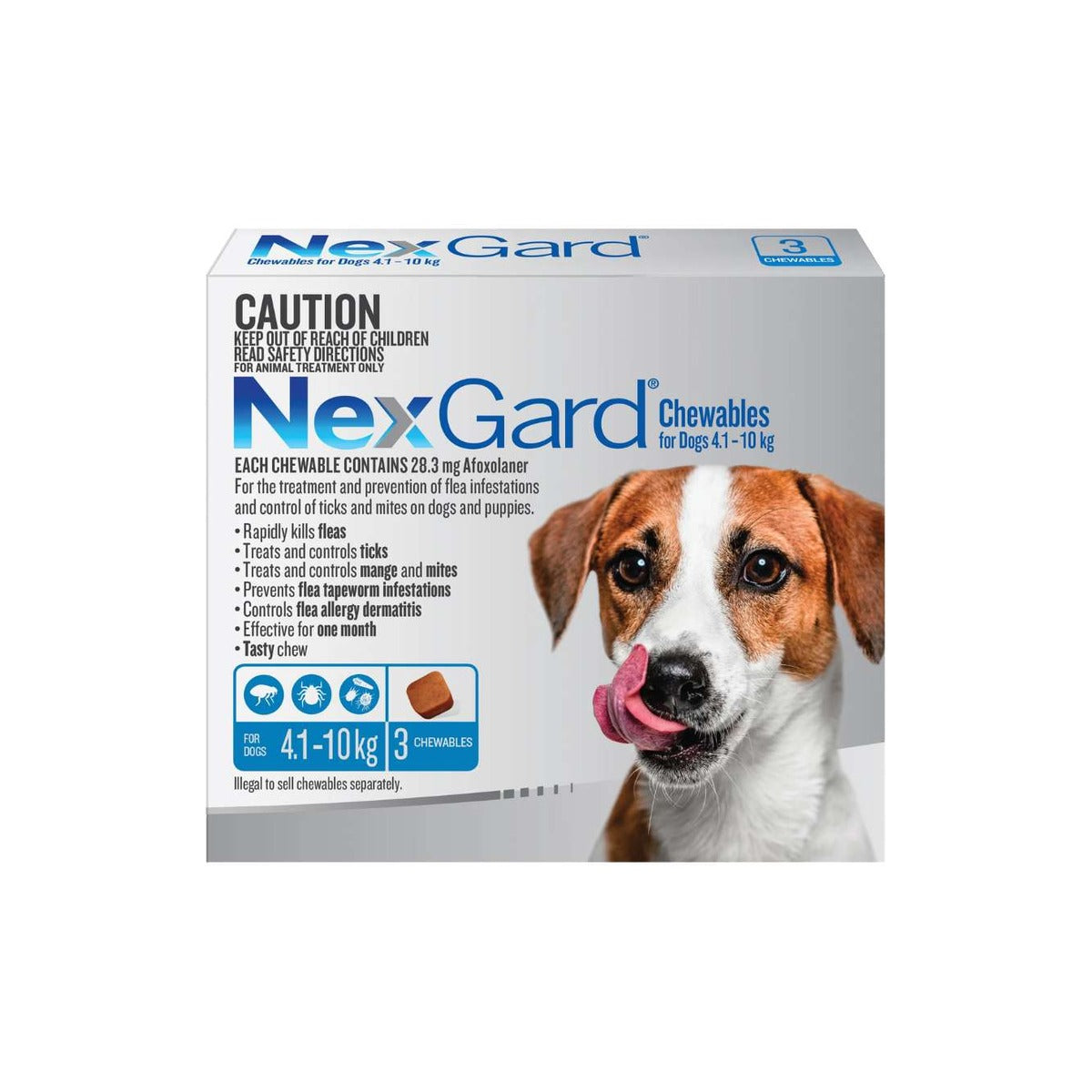 NexGard Chewables for Small Dogs 10.1-24 lbs 4.1-10 kg - Blue – front of pack