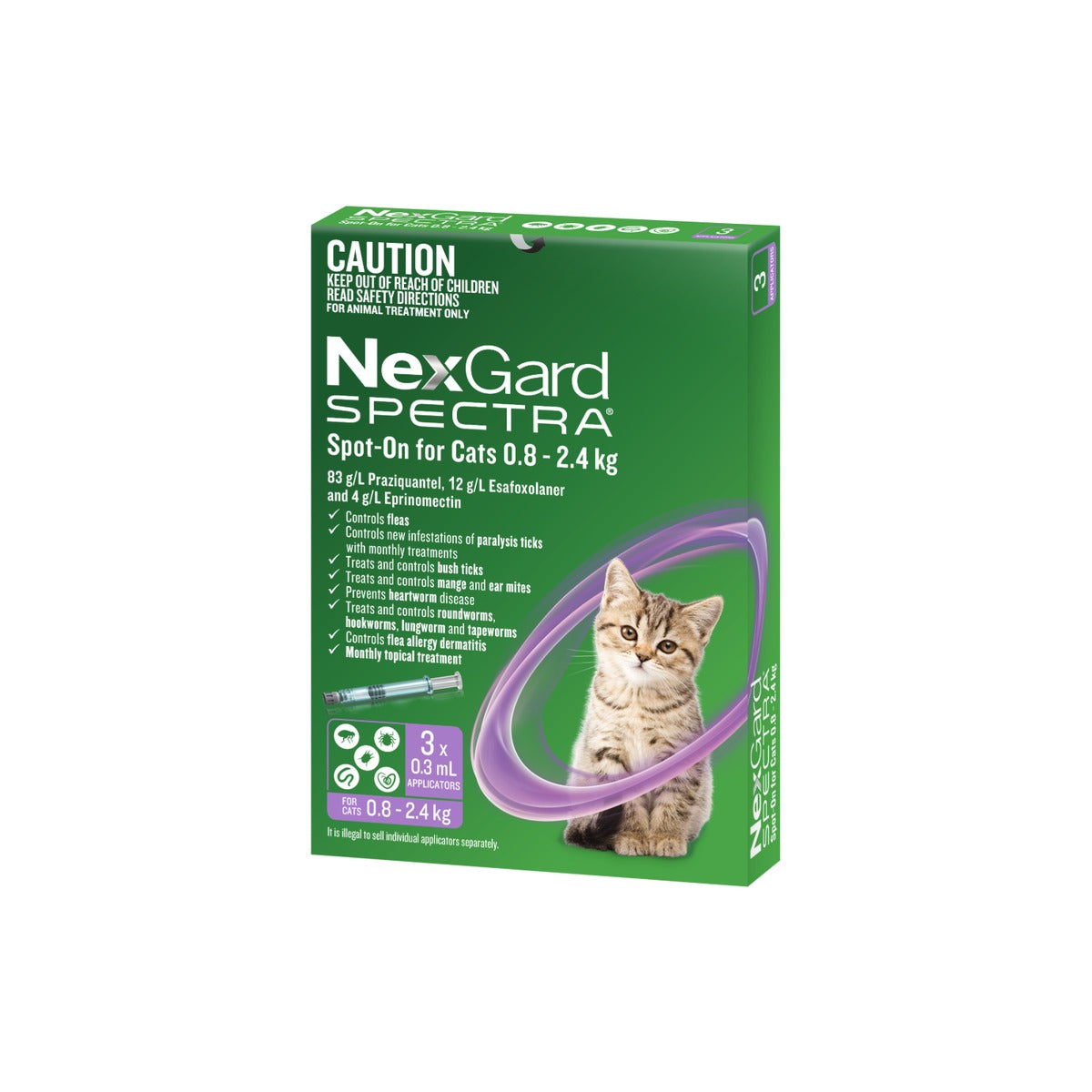 NexGard Spectra Cats 0.8-2.4kg Purple – front of pack – front of pack