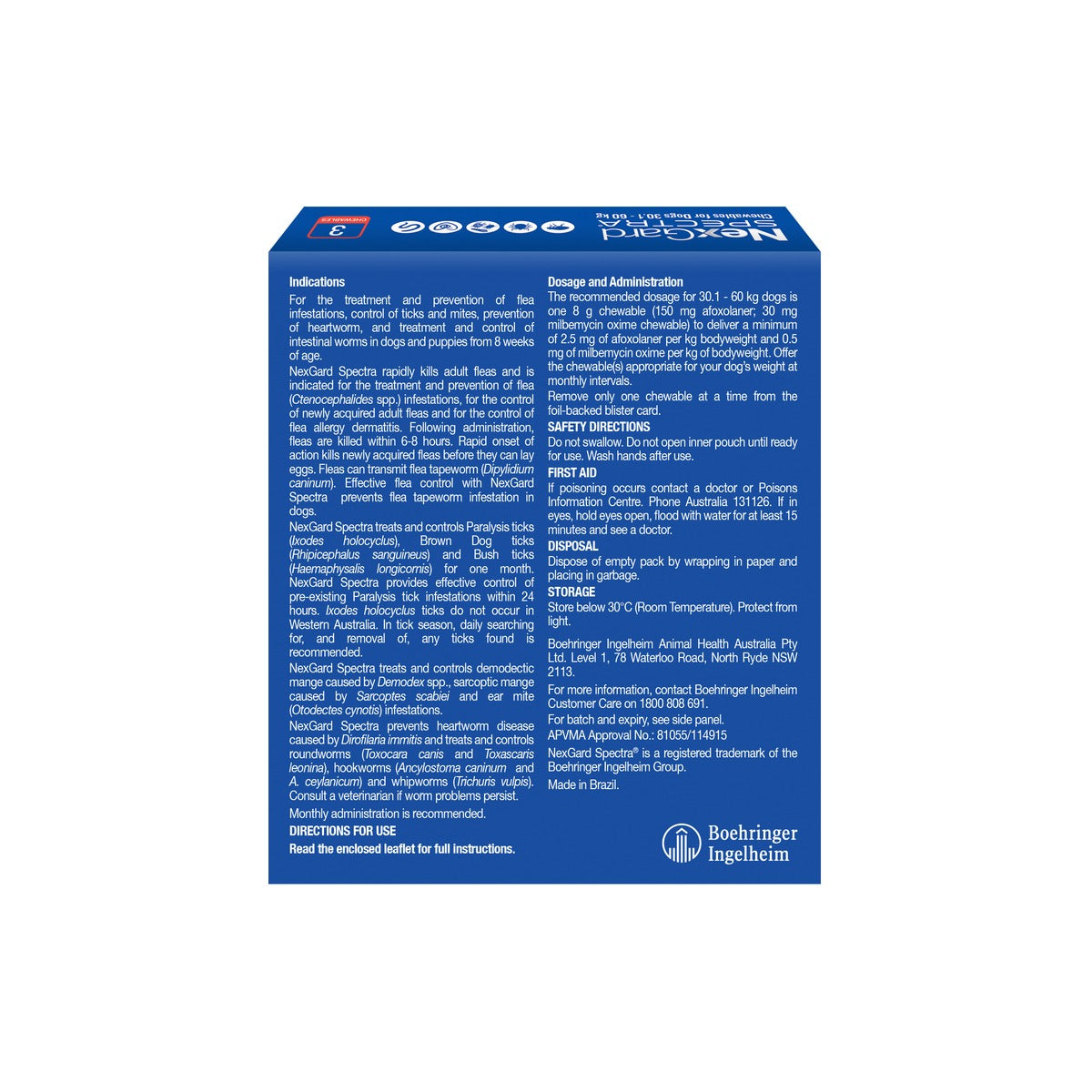 NexGard Spectra Chewables for Extra Large Dogs 66.2-132 lbs 30.1-60 kg - Red – back of pack – back of pack