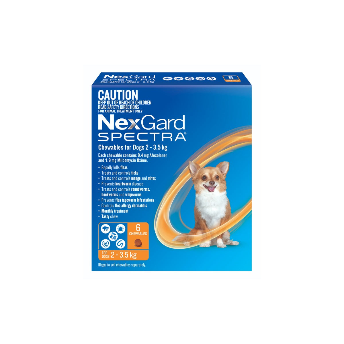 NexGard Spectra Chewables for Extra Small Dogs 4.4-7.7 lbs 2-3.5 kg - Orange – front of pack – front of pack