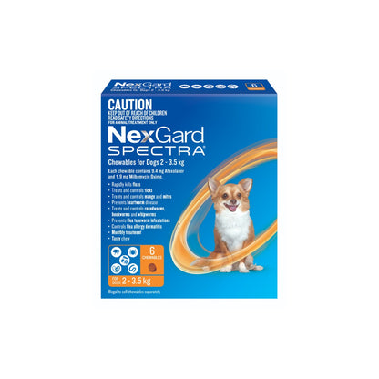 NexGard Spectra Chewables for Extra Small Dogs 4.4-7.7 lbs 2-3.5 kg - Orange – front of pack – front of pack