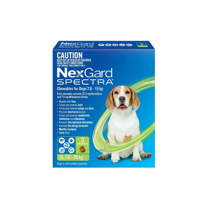 NexGard Spectra Chewables for Medium Dogs 16.6-33 lbs 7.6-15 kg - Green – front of pack – front of pack