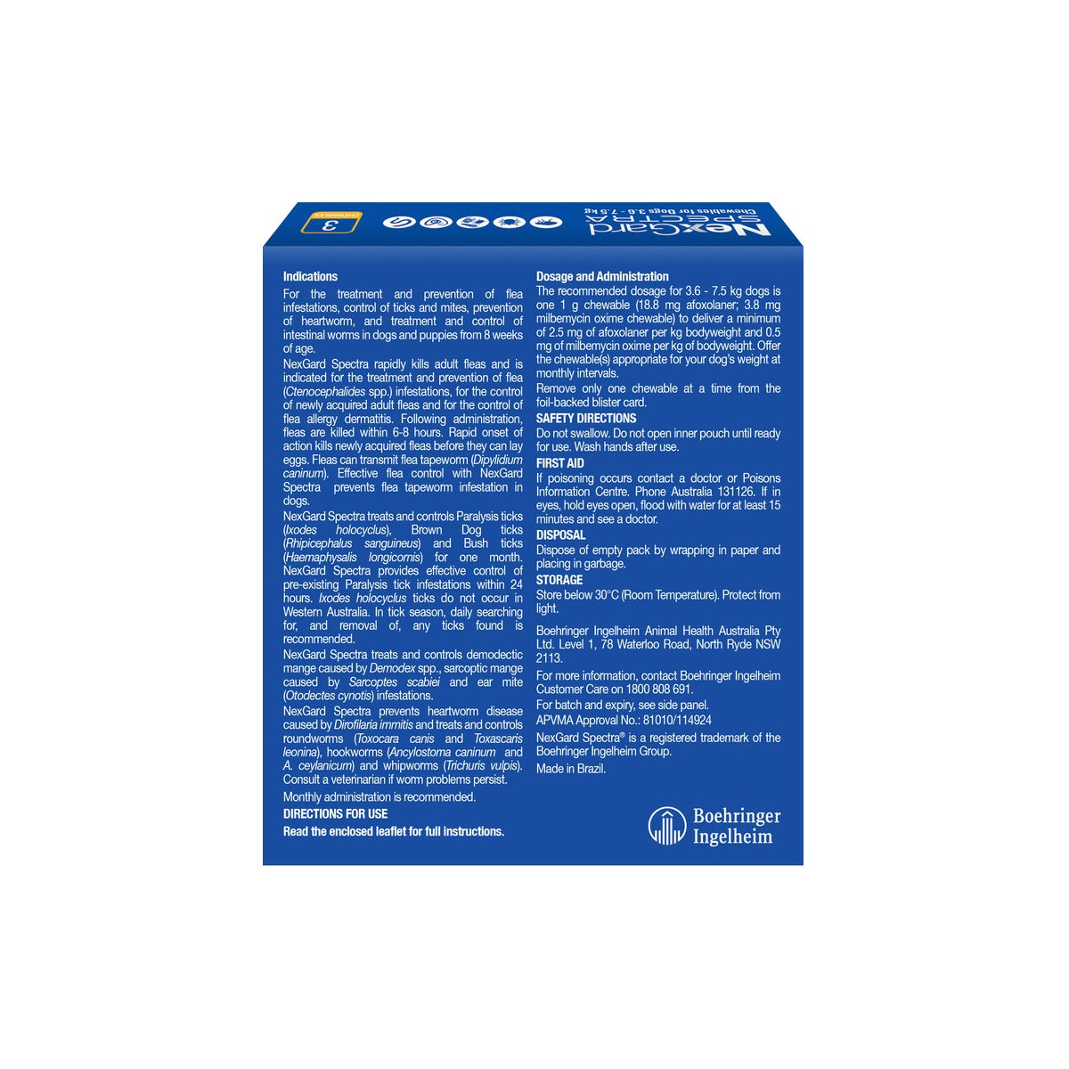 NexGard Spectra Chewables for Small Dogs 7.8-16.5 lbs 3.6-7.5 kg - Yellow – back of pack – back of pack