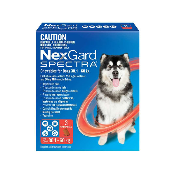 NexGard Spectra chewable for extra large dogs 66.2-132.2 lbs, red pack parasite prevention