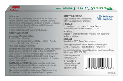 ParaGard Allwormer Dog Large 3-pack, white box with red and green branding, safety warnings, and dosage info.