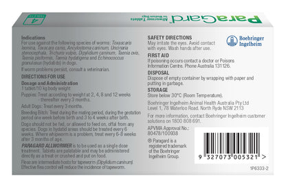 White ParaGard Allwormer Dog Medium Up to 22lbs box with green branding and text, showing dosage and safety info.