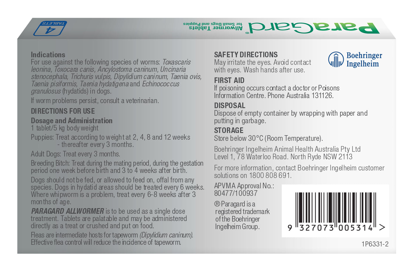 ParaGard Allwormer for Small Dogs and Puppies up to 11 lbs, blue and white box with text.