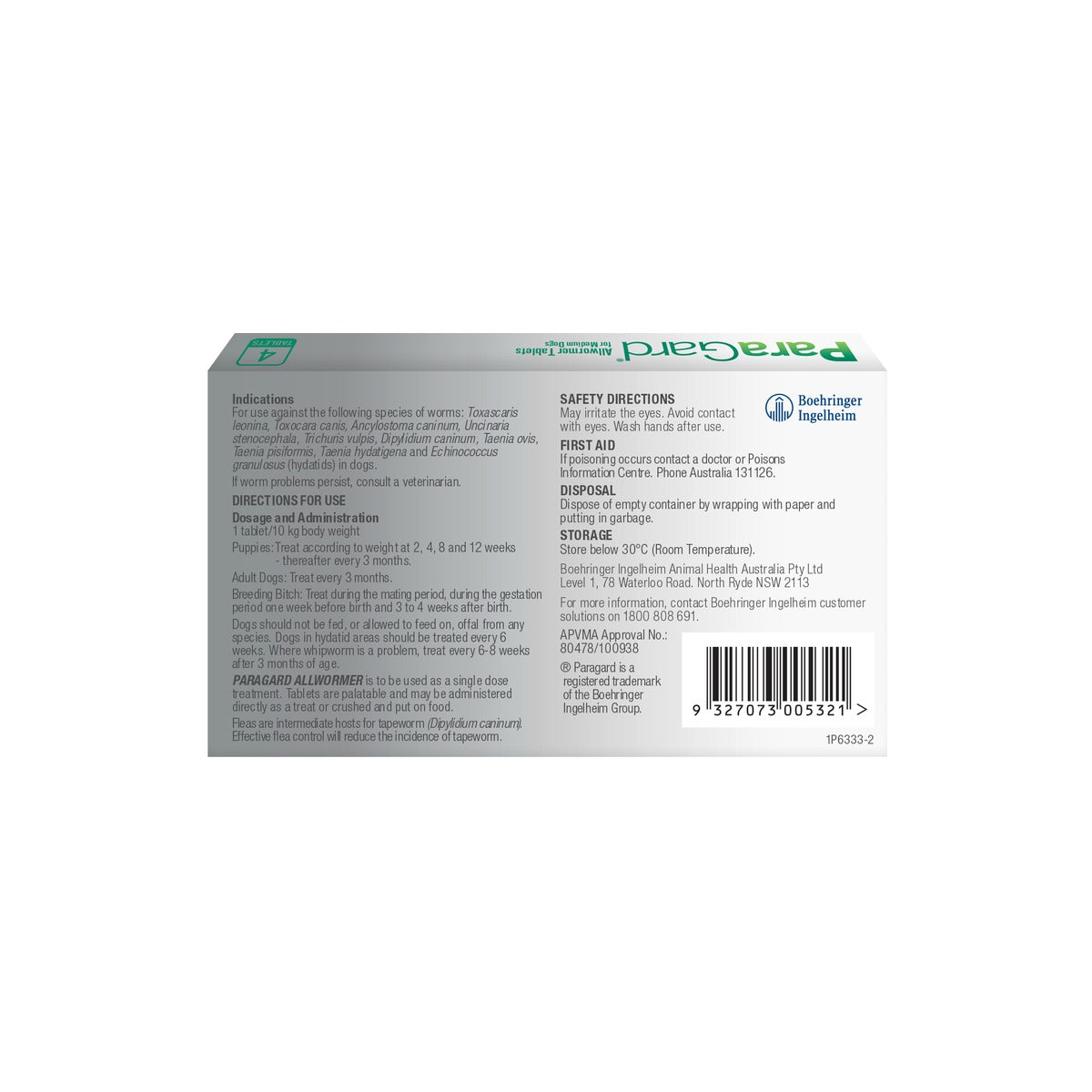 ParaGard Allwormer Dog Medium Up to 22lbs Green – back of pack – back of pack
