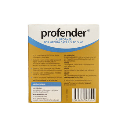 Profender Spot On for Medium Cats 5.5-11lbs Blue – back of pack