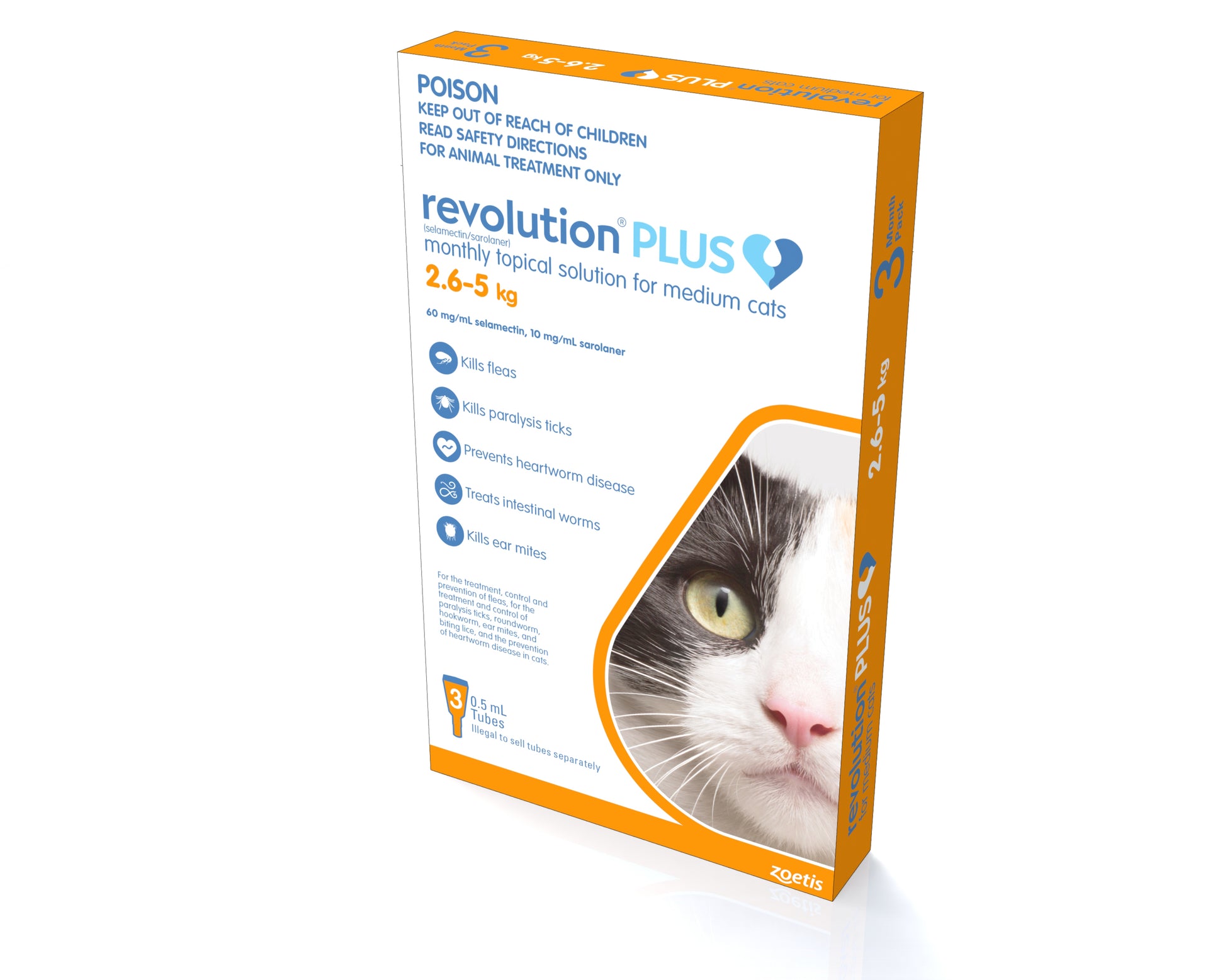Revolution Plus orange pack for cats, spot-on parasite treatment 5.6-11 lbs