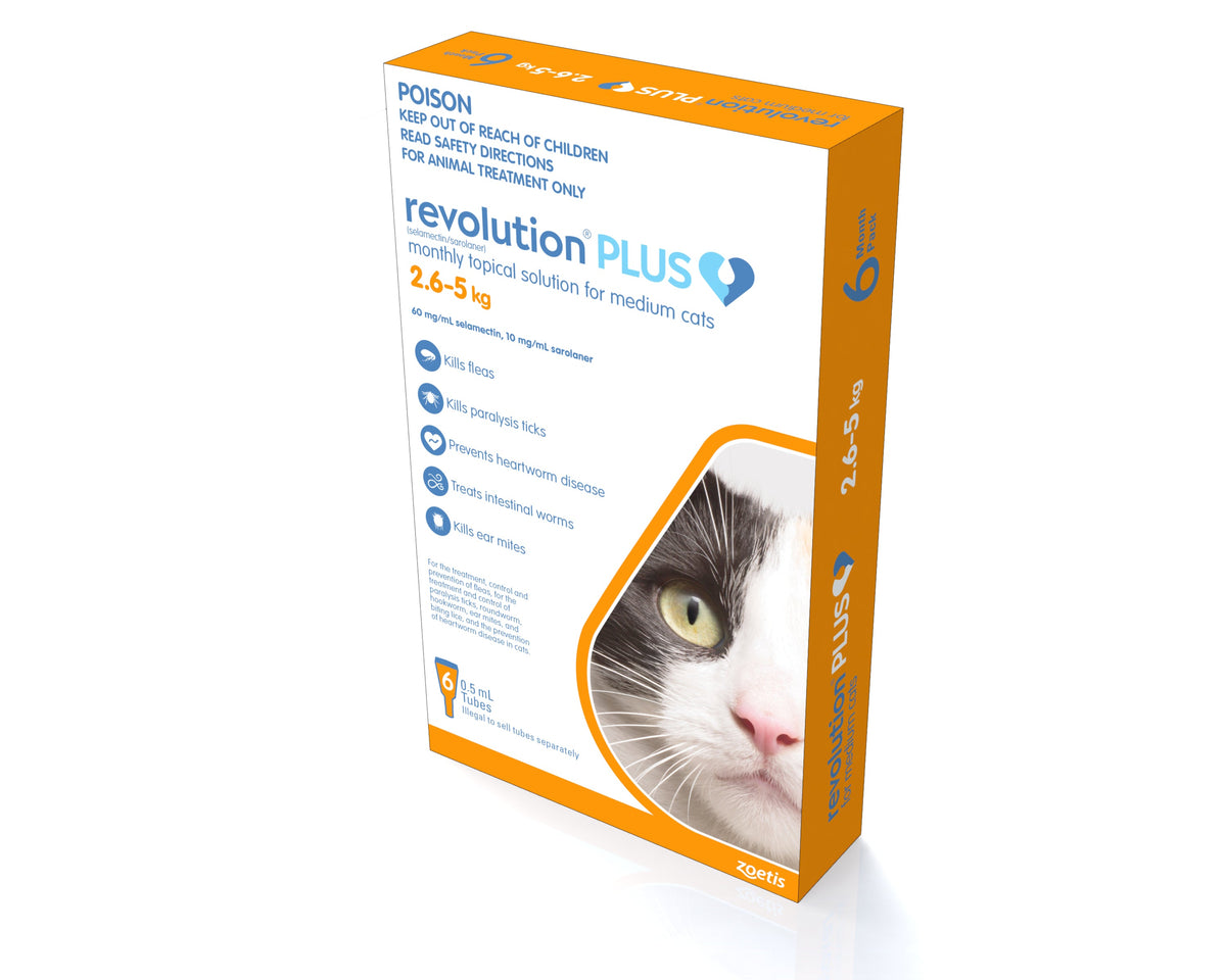 Revolution Plus flea and worm prevention for cats, orange pack size 5.6-11 lbs