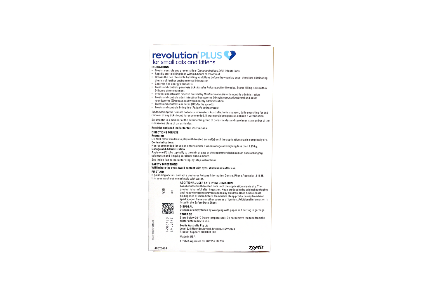 Revolution Plus yellow pack for small cats, all-in-one parasite protection