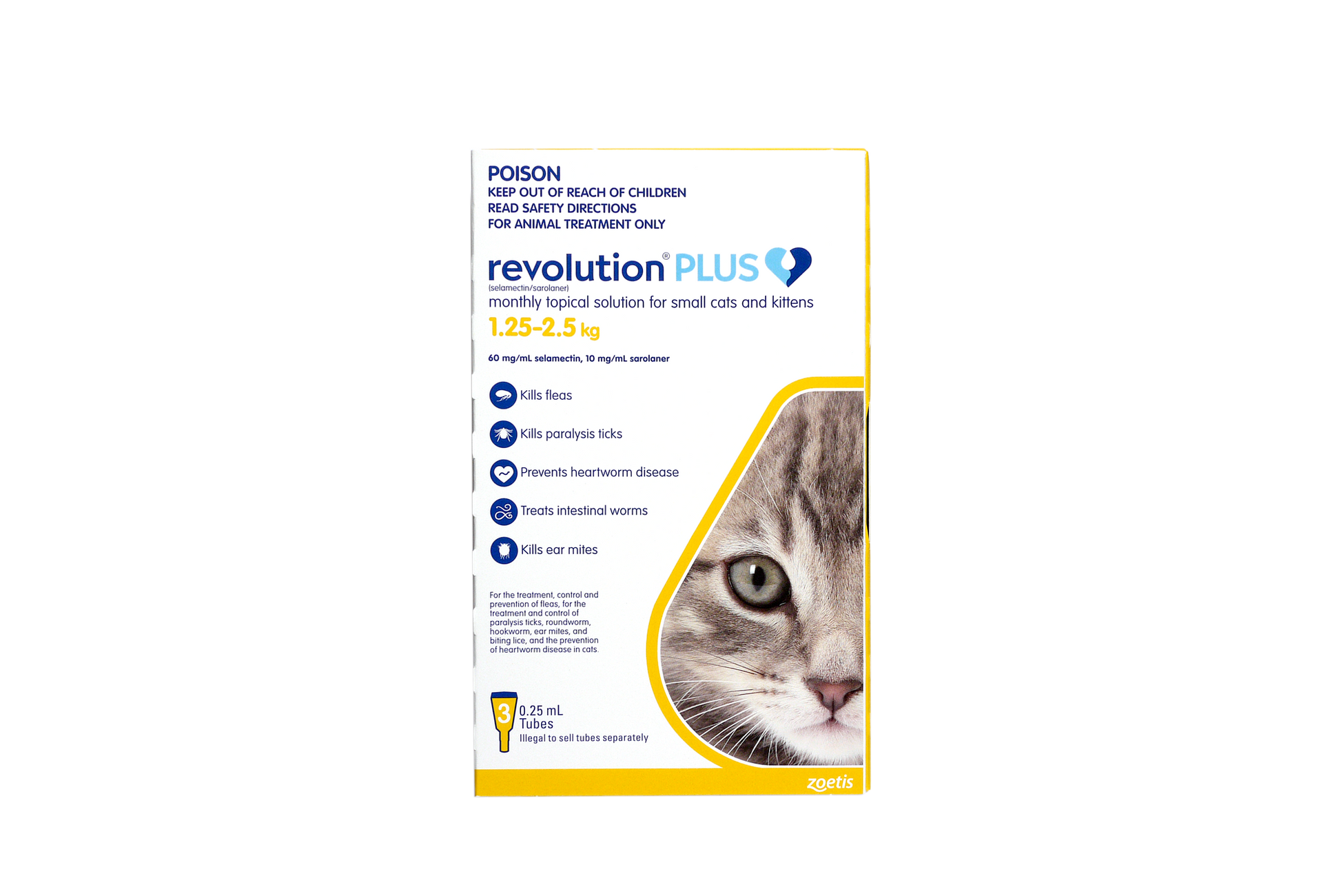 Revolution Plus flea, tick, and worm treatment for cats 2.8-5.5 lbs, yellow pack
