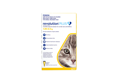 Revolution Plus flea, tick, and worm treatment for cats 2.8-5.5 lbs, yellow pack