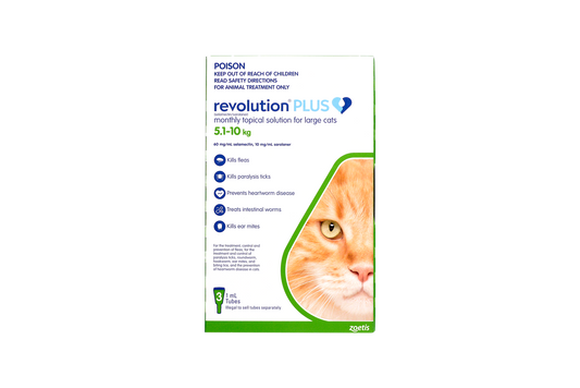 Revolution Plus flea, tick, and worm treatment for large cats 11.1-22 lbs, green pack