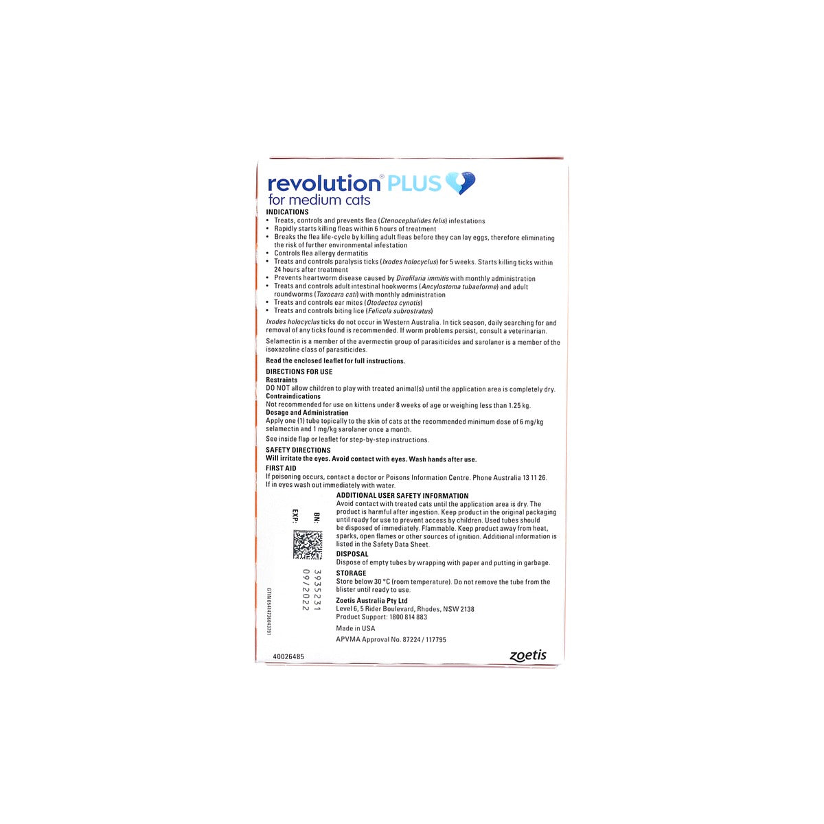 Revolution Plus For Medium Cats 5.6-11lbs Orange – back of pack – back of pack