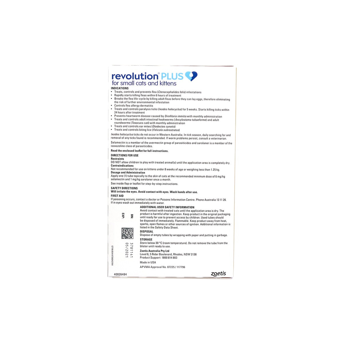 Revolution Plus For Small Cats & Kittens 2.8-5.5lbs Yellow – back of pack – back of pack
