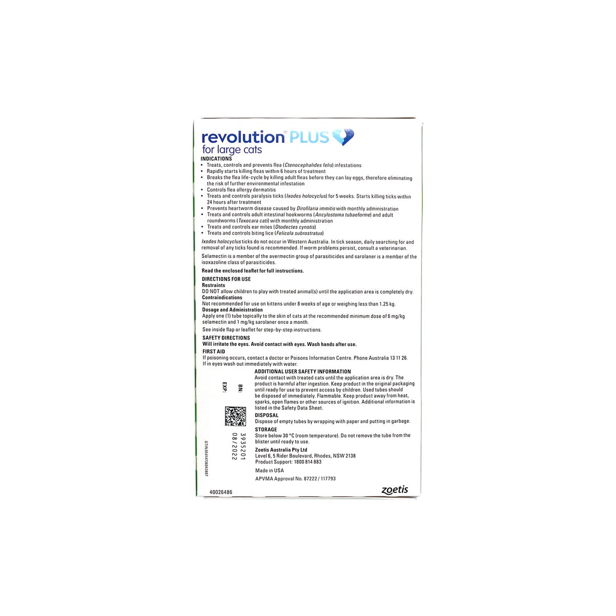 Revolution Plus for Large Cats 11.1-22lbs Green – back of pack – back of pack