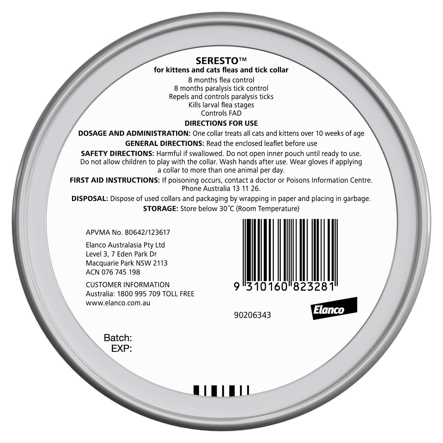 Seresto flea collar for kittens and adult cats, 8-month parasite prevention