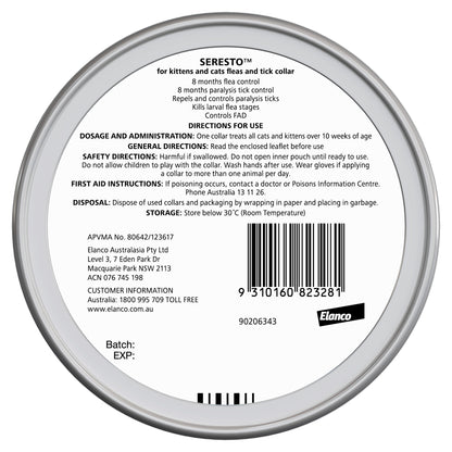 Seresto flea collar for kittens and adult cats, 8-month parasite prevention