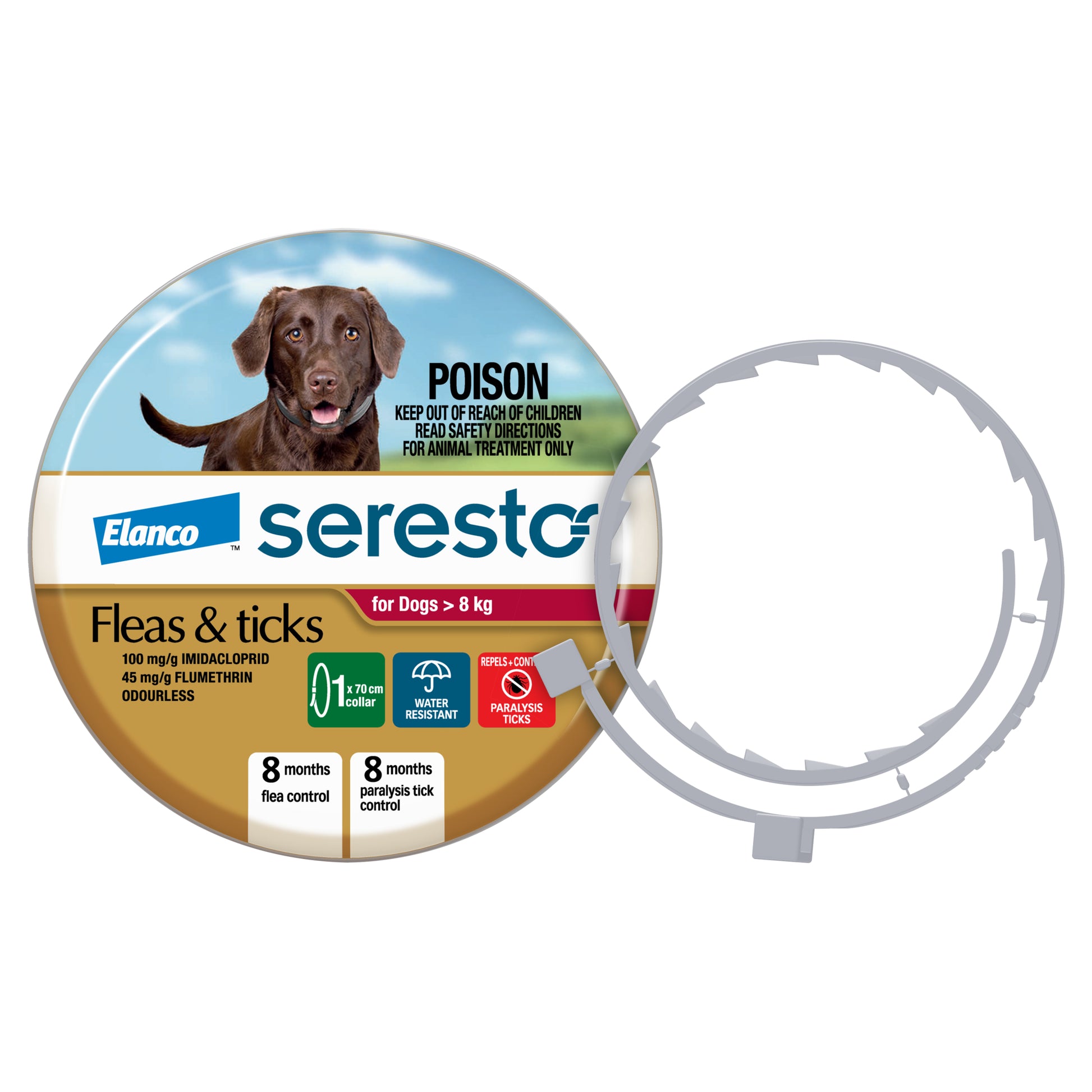 Seresto red collar for large dogs, vet-recommended flea and tick prevention