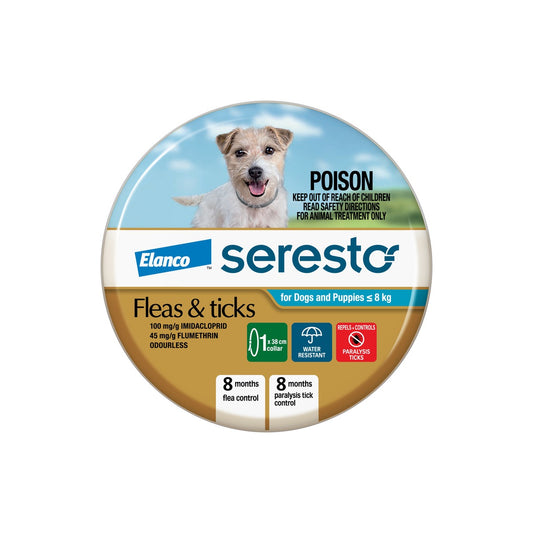 Seresto Collar for Dogs & Puppies Under 18lbs Blue – front of pack – front of pack