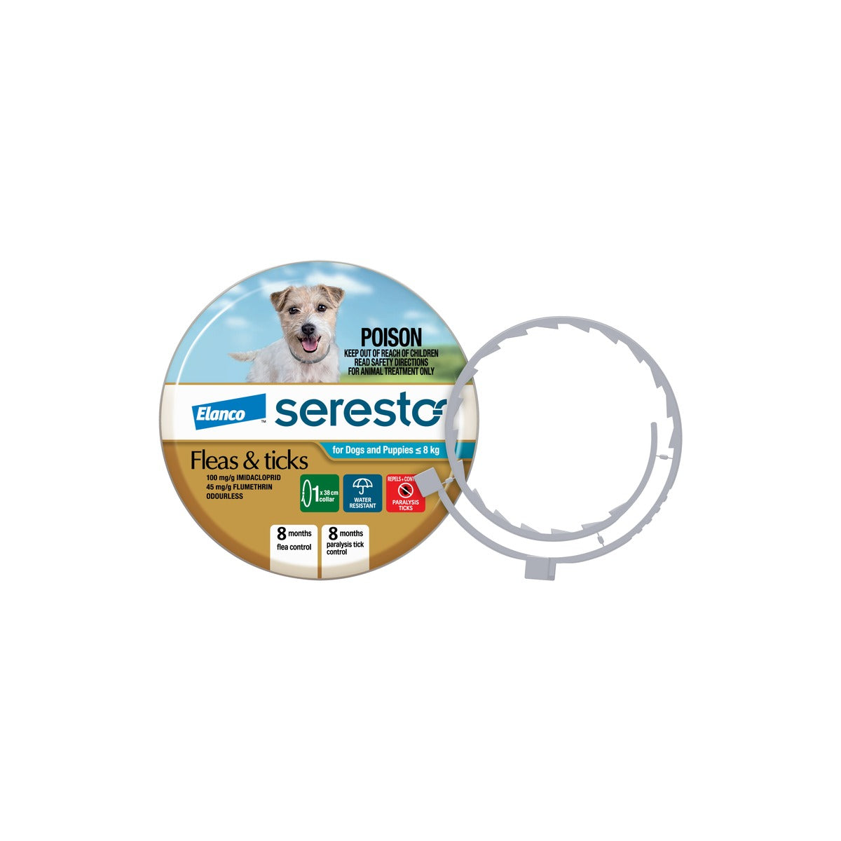 Seresto Collar for Dogs & Puppies Under 18lbs Blue – front of pack