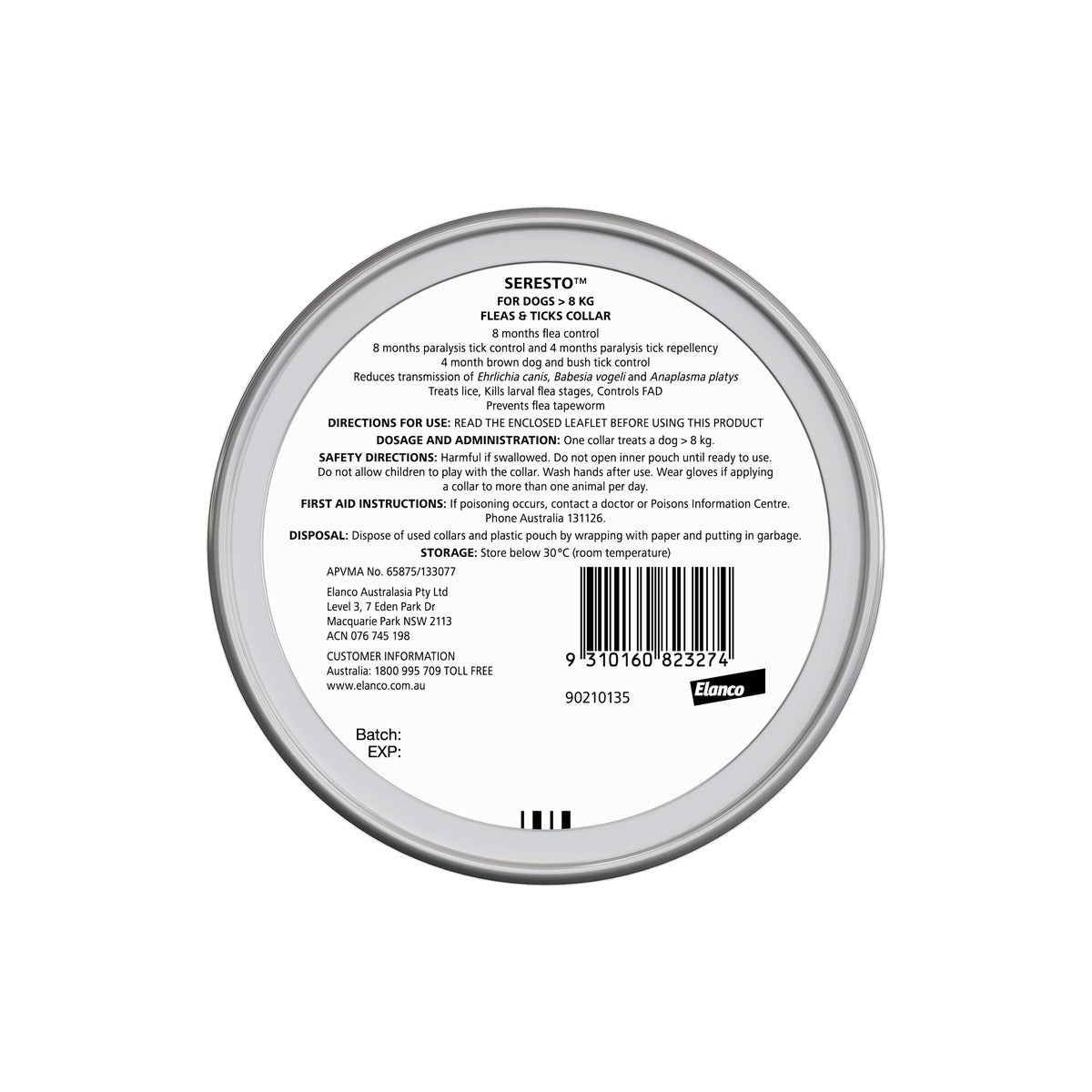 Seresto Flea and Tick Collar for Dogs Over 18lbs Red – back of pack