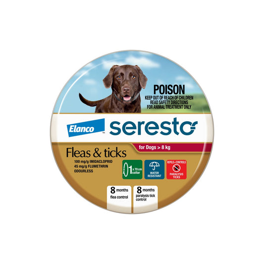 Seresto Flea and Tick Collar for Dogs Over 18lbs Red – front of pack – front of pack