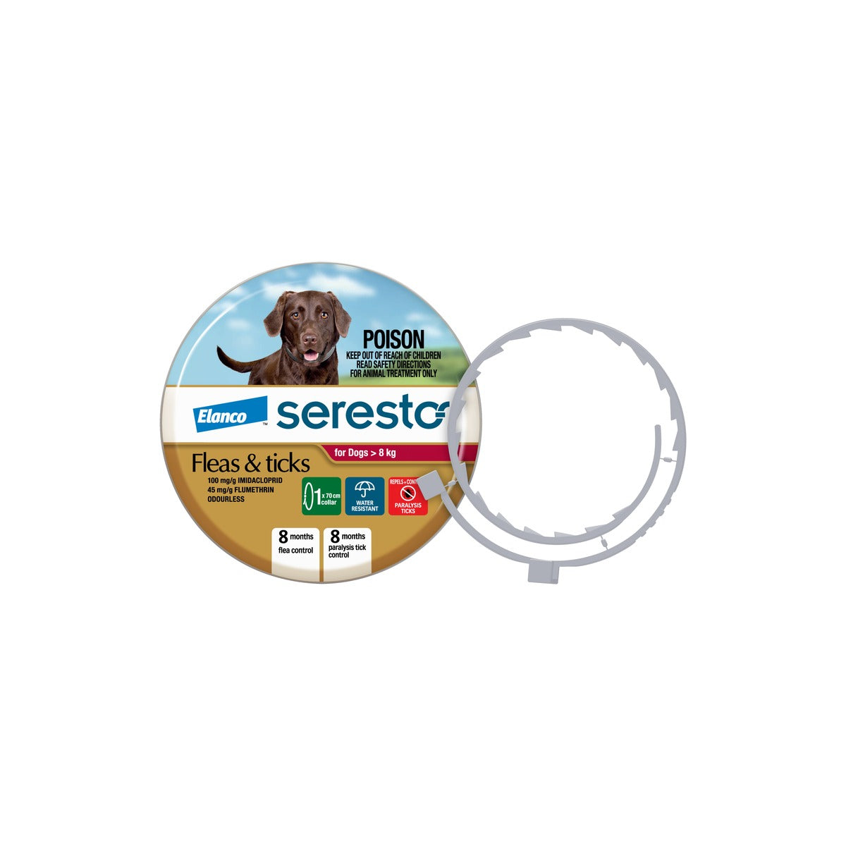Seresto Flea and Tick Collar for Dogs Over 18lbs Red – front of pack