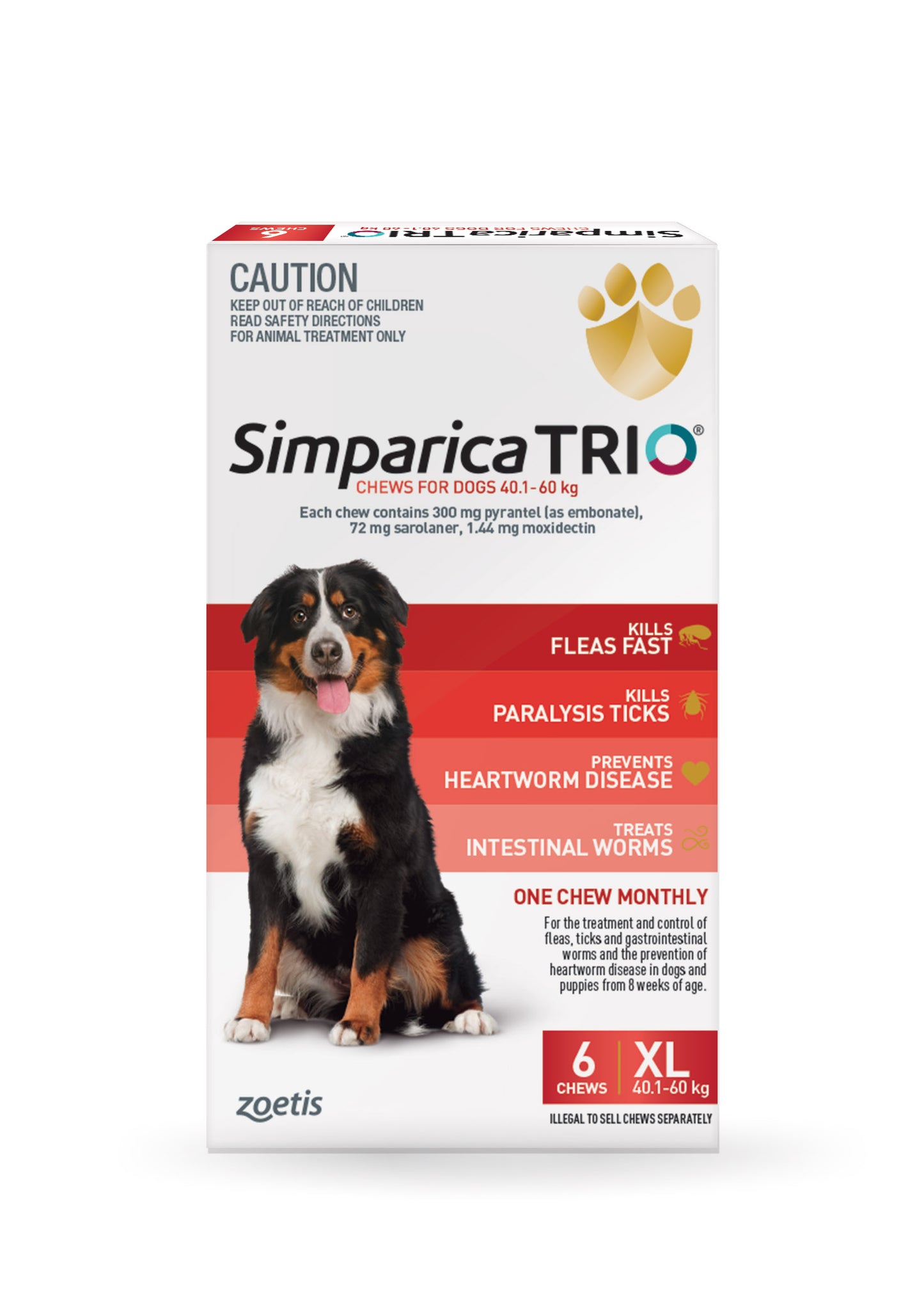 Monthly all-in-one chew for extra large dogs – Simparica Trio Red