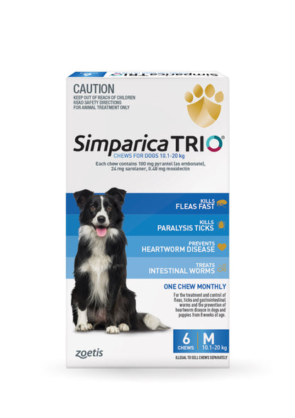Monthly all-in-one chew for medium dogs – Simparica Trio Blue