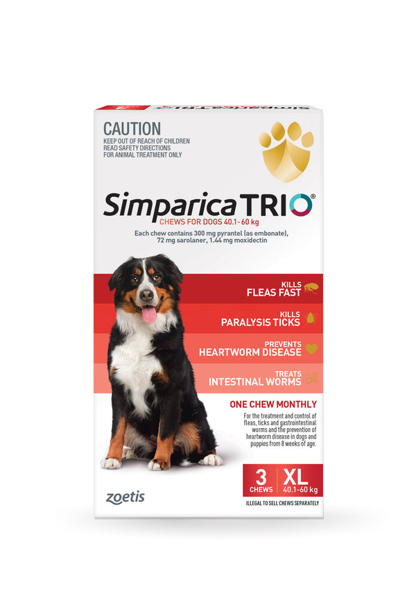 Simparica Trio Red for Extra Large Dogs 88.1–132 lbs – front of box