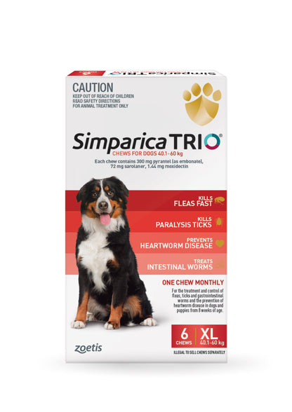 Simparica Trio Chewable Tablet for Dogs, 88.1-132.0 lbs, (Red)