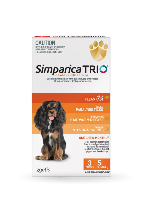 Simparica Trio Orange for Small Dogs 11.1–22 lbs – front of box