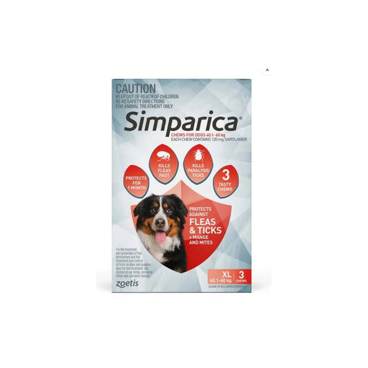 Simparica Chewables For Extra Large Dogs 88.1-132lbs Red 3pk – front of pack – front of pack