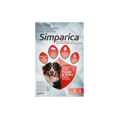 Simparica Chewables For Extra Large Dogs 88.1-132lbs Red 6pk – front of pack