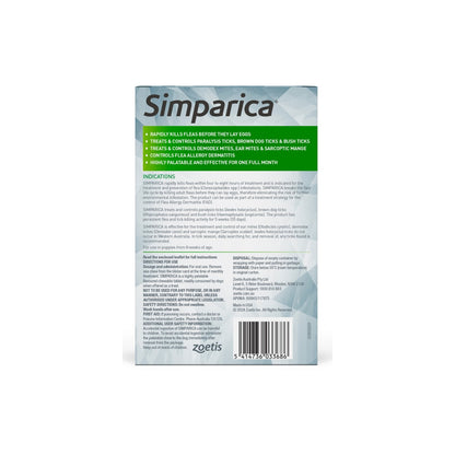 Simparica Chewables For Large Dogs 44.1-88lbs Green – back of pack – back of pack