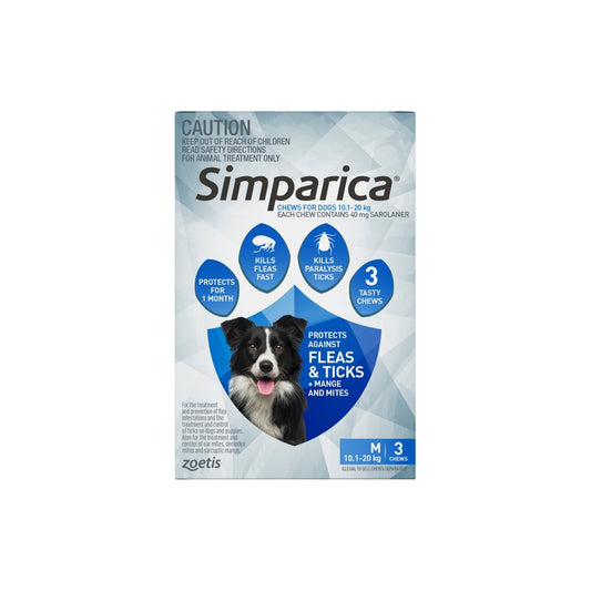 Simparica Chewables For Medium Dogs 22.1-44lbs Blue 3pk – front of pack – front of pack