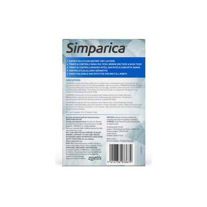 Simparica Chewables For Medium Dogs 22.1-44lbs Blue – back of pack – back of pack