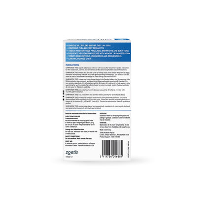 Simparica Trio Chewables For Medium Dogs 22.1-44lbs 10.1-20Kg Blue – back of pack – back of pack