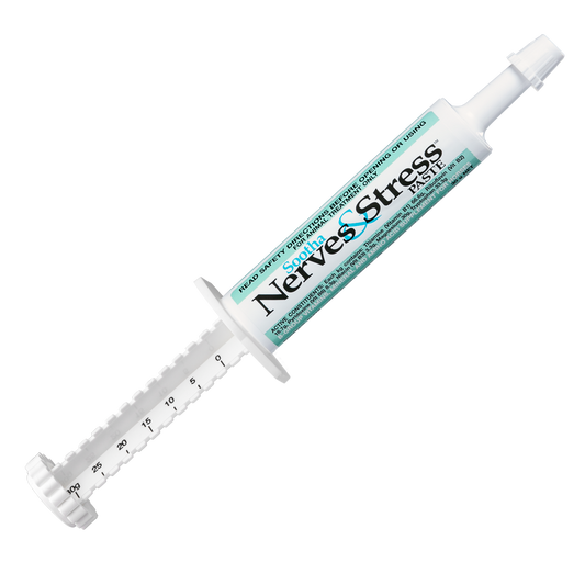 White 30g Sootha Nerves & Stress paste syringe with green and black text.