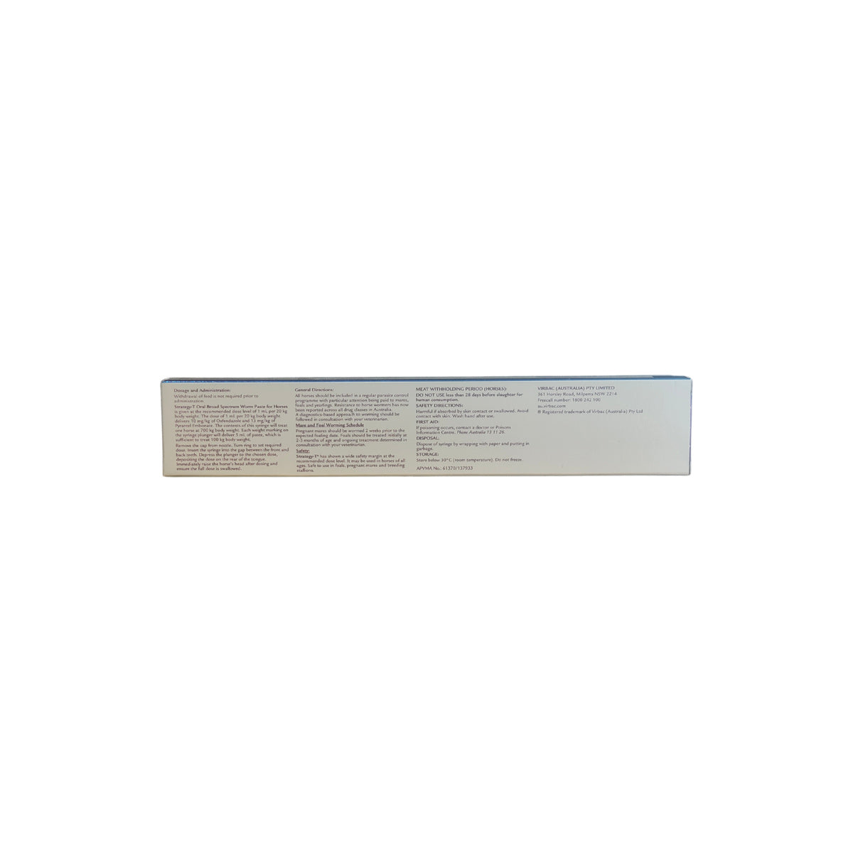 Strategy T Horse Wormer – back of pack