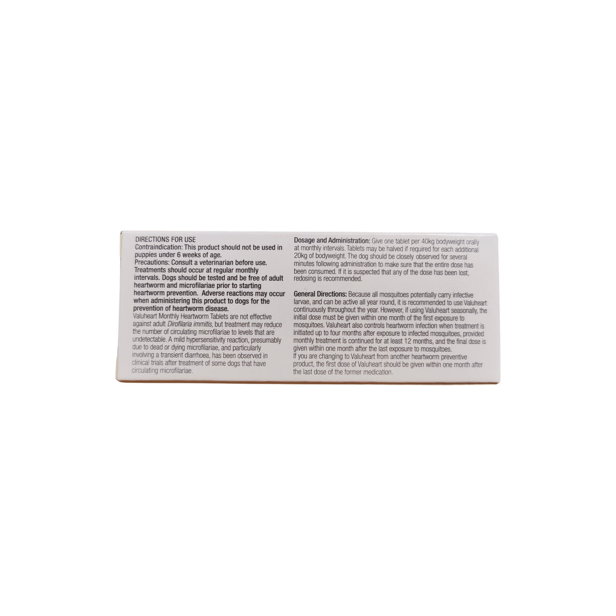 Valuheart Heartworm Tablets for Large Dogs 46-88 lbs Gold – back of pack