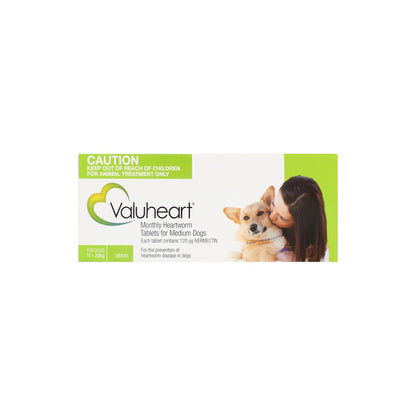 Valuheart Heartworm Tablets for Medium Dogs 24-44 lbs Green – front of pack – front of pack