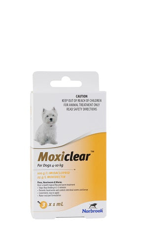 Moxiclear for dogs packaging with a white background