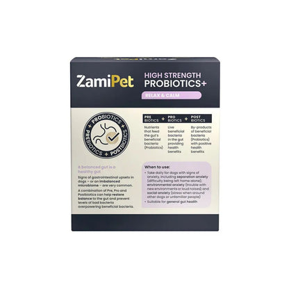 ZamiPet High Strength Probiotics Relax & Calm – back of pack – back of pack